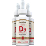 Three bottles of Liquid Vitamin D3, 5000 IU (125 MCG), 2 FL. OZ. (59mL), supplement, 118 servings. Not for children.
