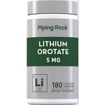 Lithium Orotate 5 mg dietary supplement in a bottle with 180 vegetarian capsules.
