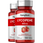 Two bottles of Lycopene 40 mg, 100 Quick Release Softgels, a naturally occurring carotenoid dietary supplement.