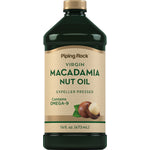 Macadamia Nut Oil 16 fl. oz. (473 mL) bottle, Virgin, Expeller Pressed. Contains Omega-9 fatty acids for health.