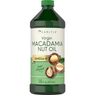 Carlyle Virgin Macadamia Nut Oil, 16 fl. oz. (473 mL), rich in Omega-9, is cold-pressed.
