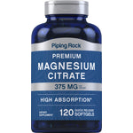 Premium Magnesium Citrate 375 mg, 120 quick release softgels in a bottle.