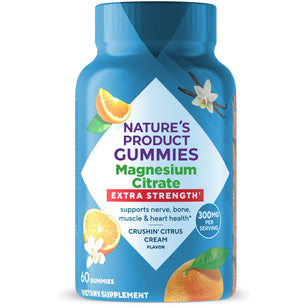 Magnesium Citrate Extra Strength Gummies in Crushin' Citrus Cream flavor, 60 gummies, 300mg per serving.