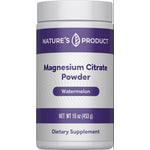 This is a 16 oz (453 g) Magnesium Citrate Powder in watermelon flavor, used as a dietary supplement.