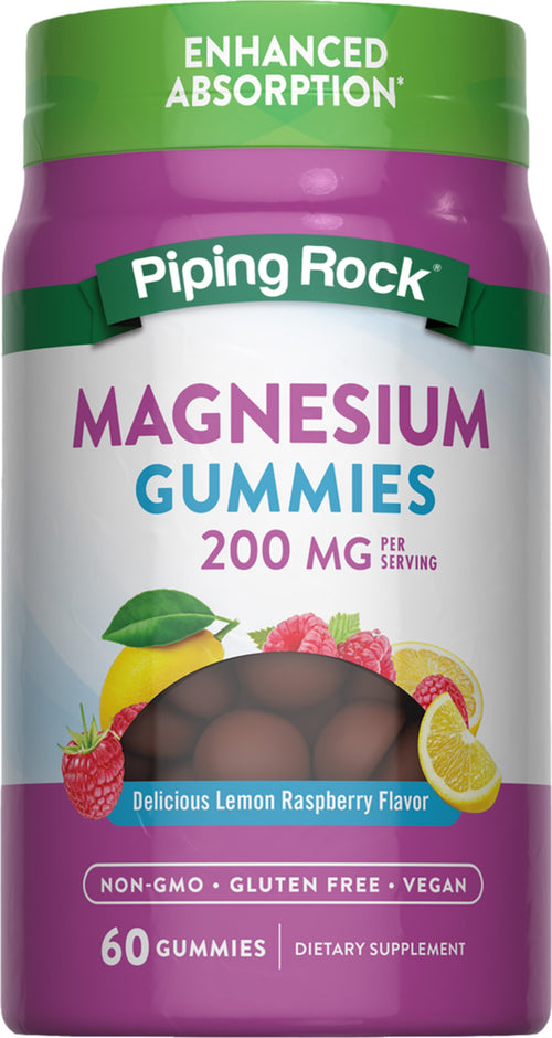 Magnesium (Delicious Lemon Raspberry), 200 mg (per serving), 60 Gummies