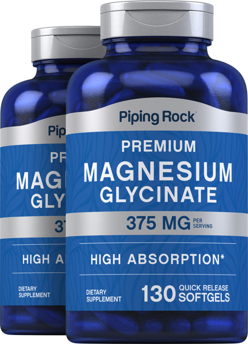 Magnesium Glycinate, 375 mg (per serving), 130 Quick Release Softgels, 2  Bottles