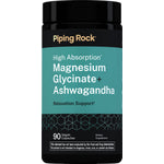 High Absorption Magnesium Glycinate + Ashwagandha, 90 Vegan Capsules. Relaxation support dietary supplement.