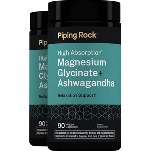 Magnesium Glycinate + Ashwagandha, 90 Vegan Capsules, 2  Bottles