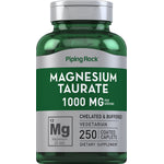 Magnesium Taurate 1000 mg per serving, 250 coated caplets, chelated and buffered, vegetarian dietary supplement.