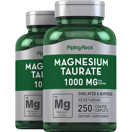 Magnesium Taurate, 1000 mg (per serving), 250 Coated Caplets, 2  Bottles