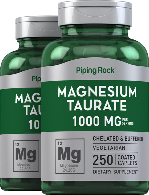 Magnesium Taurate, 1000 mg (per serving), 250 Coated Caplets, 2  Bottles