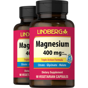 Magnesium (Triple-Action), 400 mg, 90 Vegetarian Capsules, 2  Bottles
