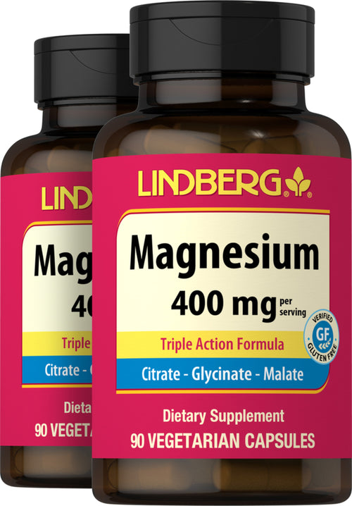 Magnesium (Triple-Action), 400 mg, 90 Vegetarian Capsules, 2  Bottles