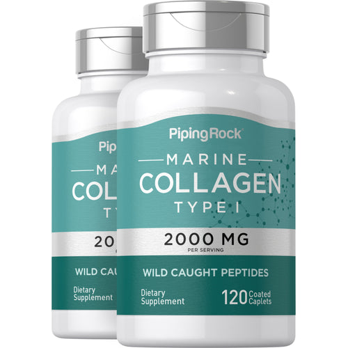 Marine Collagen Type 1, 2000 mg (per serving), 120 Coated Caplets, 2  Bottles