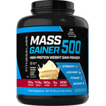 Mass Gainer 500 High Protein Weight Gain Powder, Golden Vanilla Layer Cake flavor, 80 oz (5 lb) container.