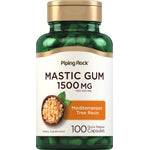 Mastic Gum supplement with 1500 mg, containing 100 quick release capsules, displayed in product packaging.