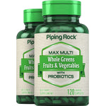 Max Multi Whole Greens/Fruits & Vegetables with Probiotics, 120 Coated Caplets, 2  Bottles