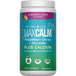 Natural Vitality MaxCalm magnesium citrate and glycinate with calcium drink mix, raspberry-lemon, 16 oz (453 G).