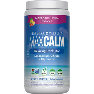 Natural Vitality MaxCalm Raspberry-Lemon Drink Mix with Magnesium Citrate and Glycinate, 16 oz (453 g) relaxing supplement.