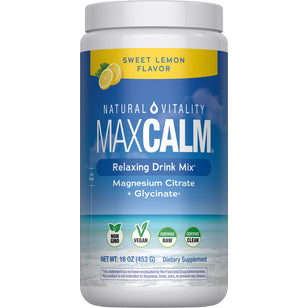MaxCalm Sweet Lemon Flavor Drink Mix with Magnesium Citrate and Glycinate, 16 OZ (453 G) Dietary Supplement.