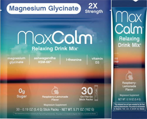 MaxCalm Relaxing Drink Mix Raspberry-Lemonade, 30 Stick Packs