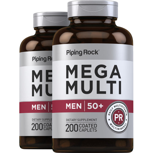 Mega Multi for Men 50 Plus, 200 Coated Caplets, 2  Bottles