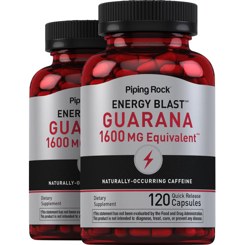 Mega Strength Guarana, 1600 mg, 120 Quick Release Capsules, 2  Bottles