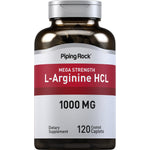 L-Arginine HCL Mega Strength 1000 mg dietary supplement with 120 coated caplets.