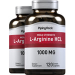 L-Arginine HCL Mega Strength 1000 mg dietary supplement with 120 coated caplets for enhanced performance.
