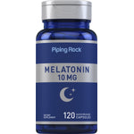 Melatonin 10 mg, 120 Quick Release Capsules, dietary supplement shown in packaging.