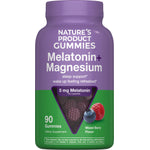 Nature's Product Gummies with Melatonin and Magnesium, 90 mixed berry flavor gummies, 5 mg per 2 gummies.