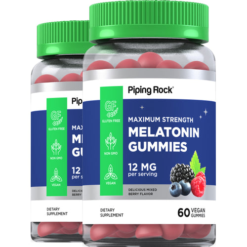 Melatonin (Delicious Mixed Berry), 12 mg, 60 Vegan Gummies, 2  Bottles
