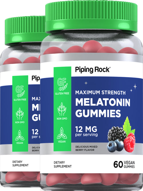 Melatonin (Delicious Mixed Berry), 12 mg, 60 Vegan Gummies, 2  Bottles