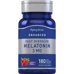 Enhanced Melatonin 3 mg Fast Dissolve Tablets with natural berry flavor, containing 180 fast dissolve tablets.