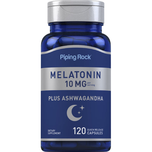 Melatonin Plus Ashwagandha, 10 mg (per serving), 120 Quick Release Capsules