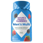 Men's Multi 120 Gummies bottle. Supports energy metabolism, muscle & immune health with Berry Flavors. 10% more Vitamin A, C & E.