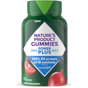 Nature's Product Gummies Men's Power Plus Multi with CoQ10, 90 gummies, providing 100% DV or more of 10 essential nutrients.