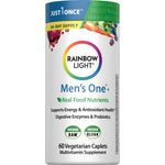 Rainbow Light Men's One+ Multivitamin Supplement with 60 vegetarian caplets in a bottle.