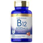 Carlyle Sublingual B-12 6000mcg, 120 fast dissolve tablets with natural berry flavor, gluten free product.