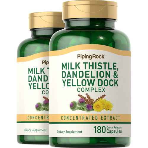 Milk Thistle, Dandelion & Yellow Dock, 180 Quick Release Capsules, 2  Bottles