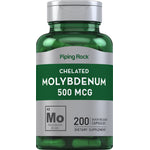 Chelated Molybdenum 500 MCG, 200 quick release capsules as a dietary supplement bottle.