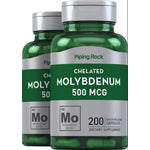 Two bottles of Chelated Molybdenum 500 MCG, each with 200 quick-release capsules, displayed against a white background.