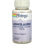 Solaray Monolaurin from natural coconut, 500 mg, offers immune support with 60 VegCaps. Dietary supplement, LAB VERIFIED.
