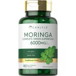 Carlyle Moringa 6000mg Complete Green Superfood with 180 quick-release capsules.