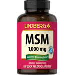 LINDBERG MSM 1,000 mg. Dietary Supplement. 150 QUICK RELEASE CAPSULES. Label shows 'Naturally-Occurring Sulfur' and 'Verified Gluten Free'.