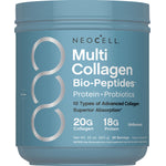NEOCELL Multi Collagen Bio-Peptides Protein + Probiotics powder, 22 oz, 30 servings, 20g collagen, 18g protein, unflavored.