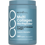 NEOCELL Multi Collagen Bio-Peptides with 10 types of collagen, superior absorption, and 360 caplets dietary supplement.