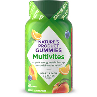 Nature's Product Multivites, 70 Gummies, Berry Peach & Orange flavors, 10% more vitamins A, C, and E.