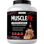 MuscleFit Protein Supplement in Chocolate Fudge Ice Cream flavor, 5 lb (80 oz) tub.