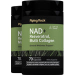 NAD+ Resveratrol and Multi Collagen, 70 quick release capsules per bottle, set of two bottles.
